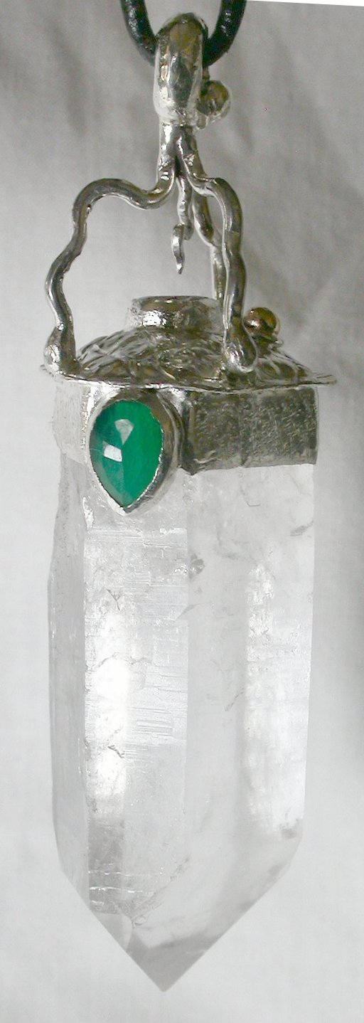 Quartz crystal pendulum talisman ruby emerald gold and silver talisman pendant jewelry crystals gems contemporary metaphysical new age Mystic Merchant